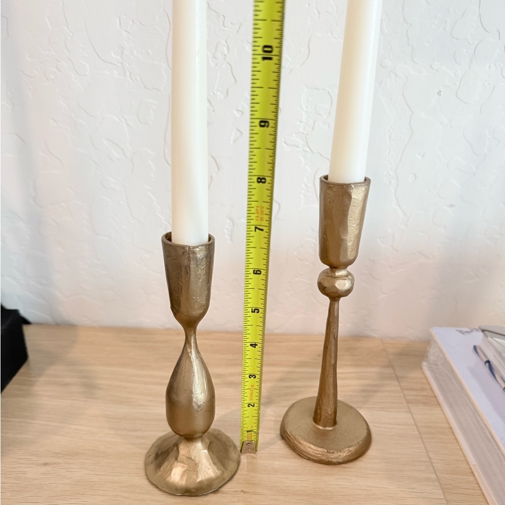 Set Of 2 McGee And Co Antique Brass Taper Candle Holders - Picture 5 of 6